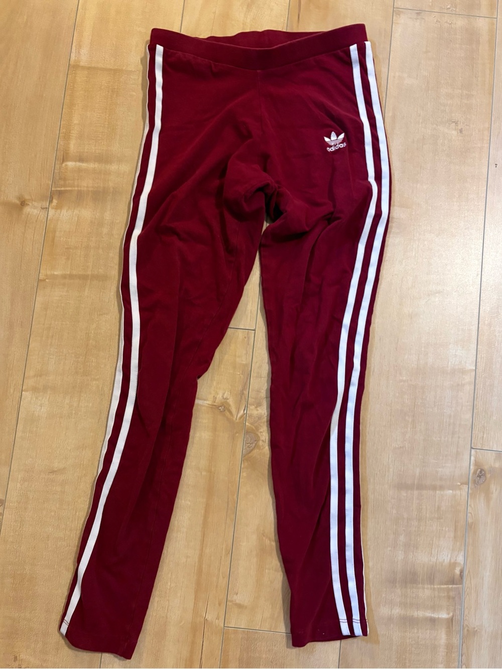 adidas Maroon Leggings with White Three-Stripes